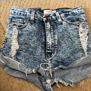 Acid washed high waisted shorts